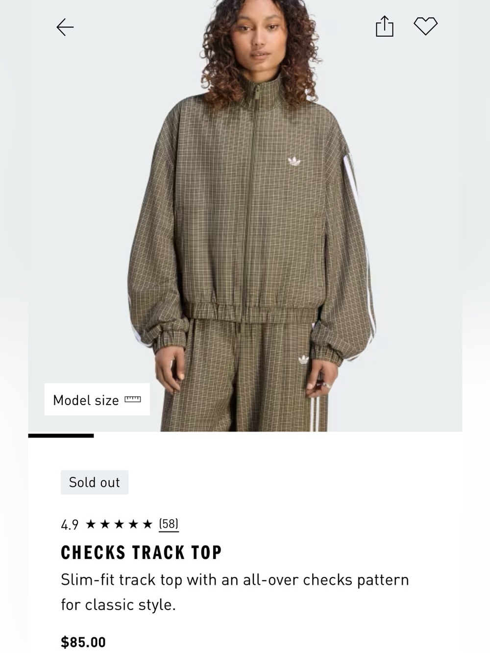 ADIDAS Women’s Olive Check Bomber Track Jacket Medium NEW!